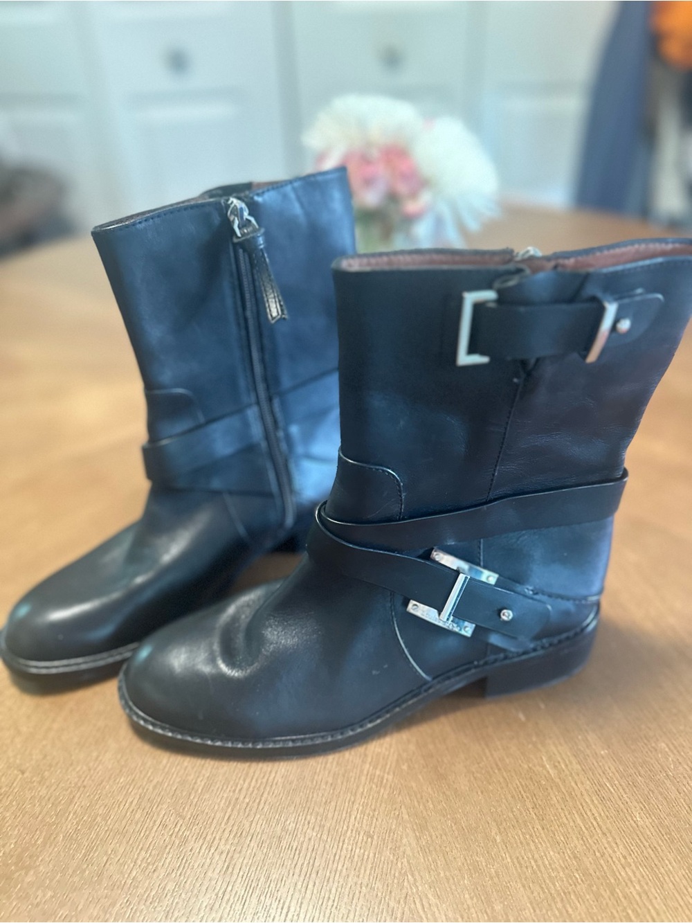 Louis Et Cie Black Leather Moto Valencia Round Toe Boots - Picture 3 of 15